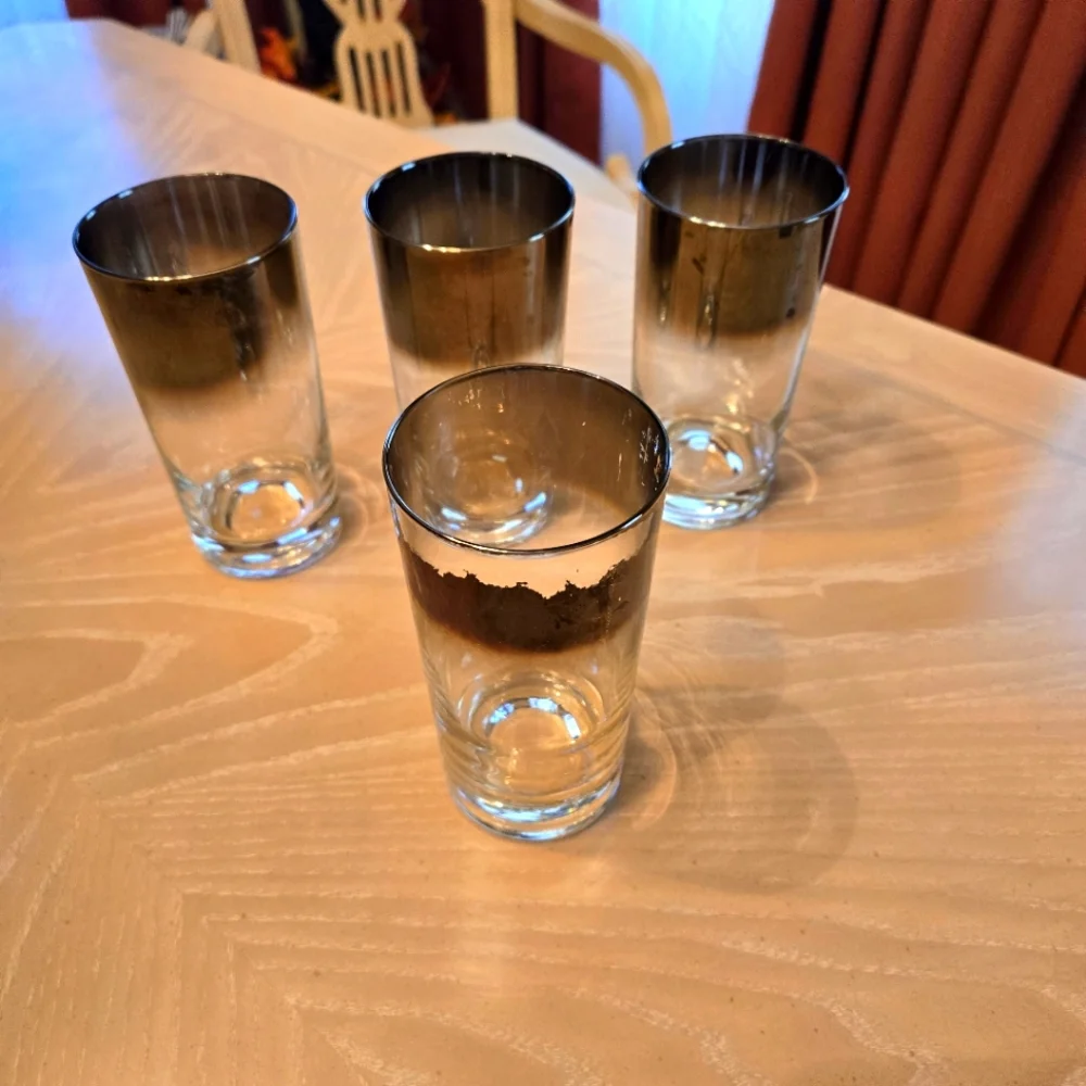 4 Vintage Tumbler Bar Glasses, Bronze/Gold Shading